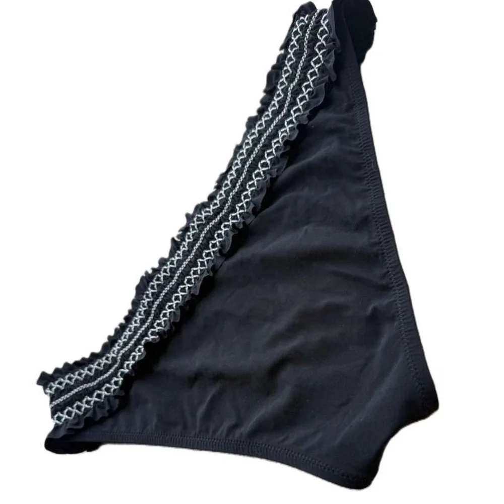Tory‎ Burch Womens Black Ruffle Bikini Bottom Swim Ruched Beach Large 8